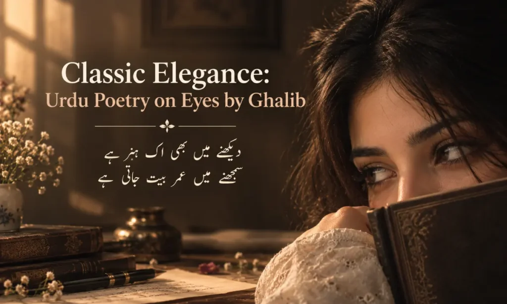 Classic Elegance Urdu Poetry on Eyes by Ghalib