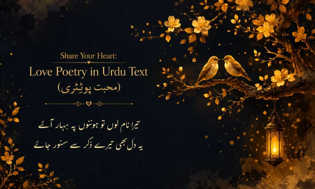 Love Poetry in Urdu carries a certain magic that few other languages can match. There is something about the way Urdu shers curve around longing, distance, and devotion that makes every heart feel understood. When words become too heavy to speak, a single beautifully crafted couplet can say what silence never could. That is the true beauty of Urdu romantic poetry: it speaks softly, yet it lingers long after you've read it.

This collection brings together more than 100 handpicked verses of Love Poetry in Urdu, ranging from deep romantic shayari to tender heart touching poetry that mirrors real emotions. You will find lines about first love, quiet heartbreak, unspoken feelings, and the kind of devotion that grows stronger with time. Alongside classic Urdu love shayari, there are also fresh, modern expressions for readers who want something relatable to today's relationships. Every sher here is chosen with care, keeping the rhythm, emotion, and depth that Urdu poetry is known for.

Whether you are searching for the perfect words to express love, healing lines for a broken heart, or simply enjoy losing yourself in beautiful Urdu poetry, this collection has something for every mood. So take your time, read slowly, and let these verses of love poetry in Urdu remind you why this language has always been the truest voice of the heart.